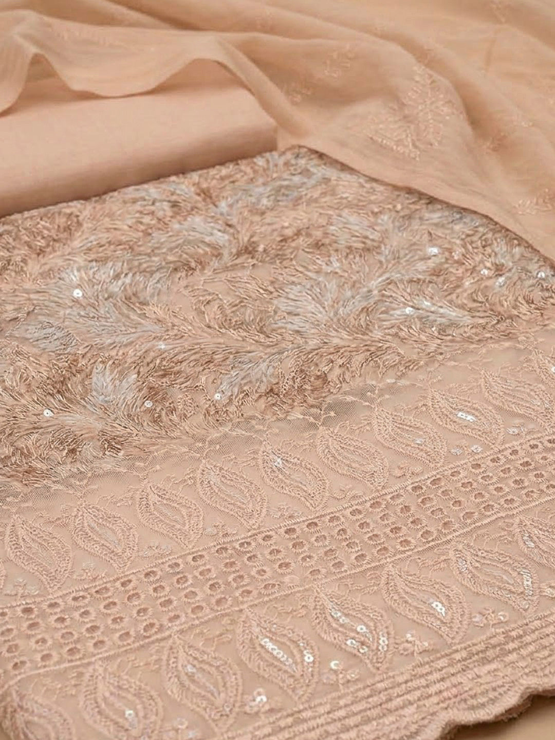 Peach Cotton Blend Printed Unstitched Dress Material