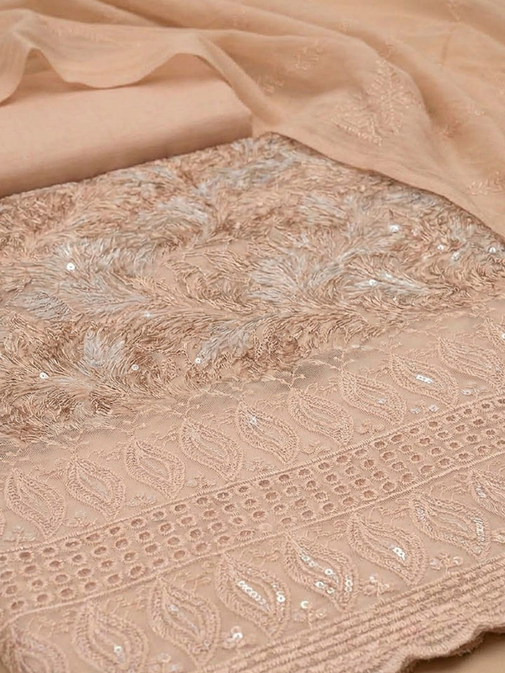 Peach Cotton Blend Printed Unstitched Dress Material