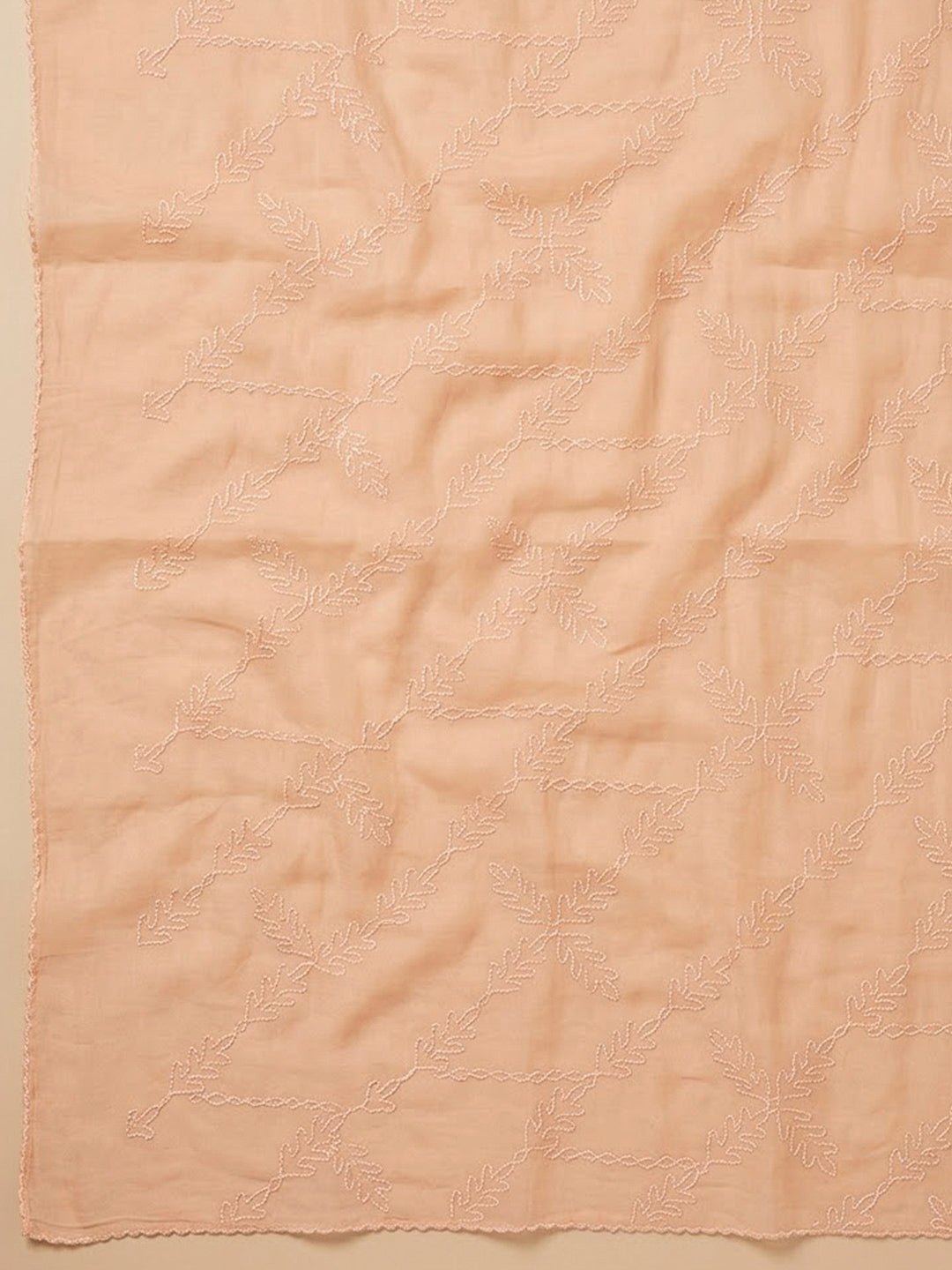 Peach Cotton Blend Printed Unstitched Dress Material
