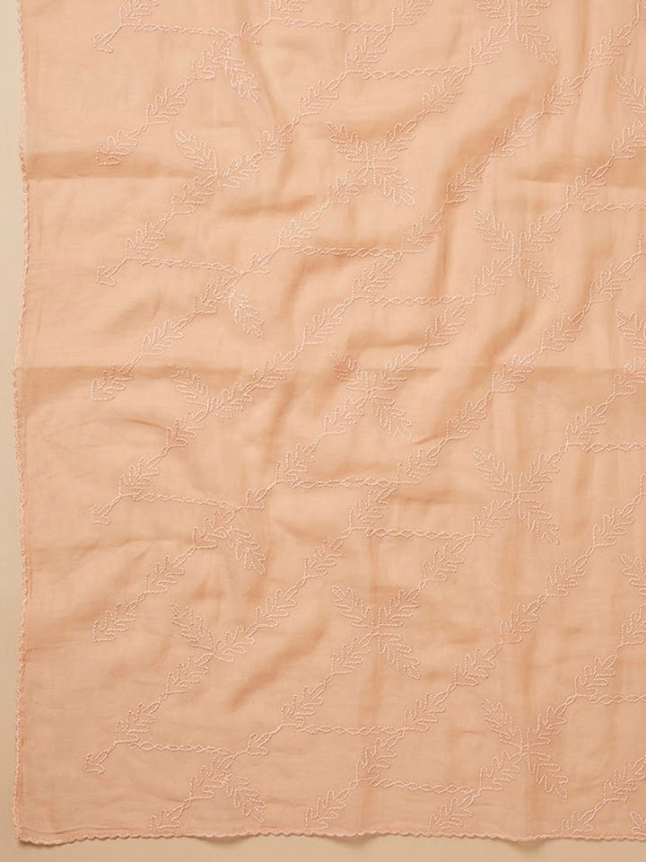 Peach Cotton Blend Printed Unstitched Dress Material