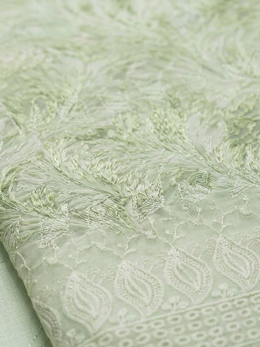 Pista Green Cotton Blend Printed Unstitched Dress Material