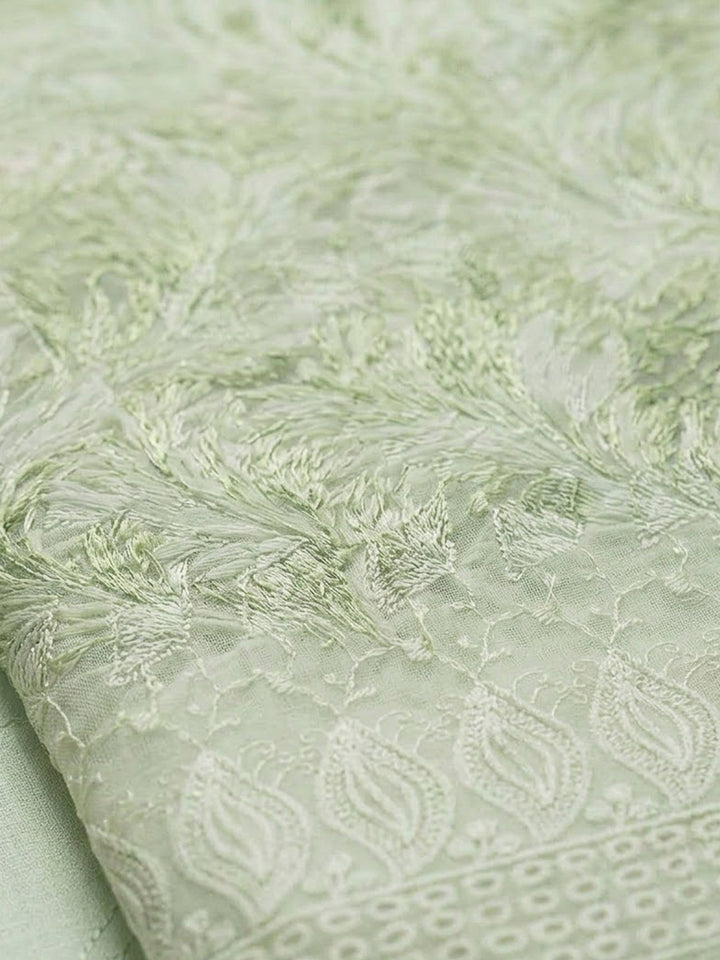 Pista Green Cotton Blend Printed Unstitched Dress Material