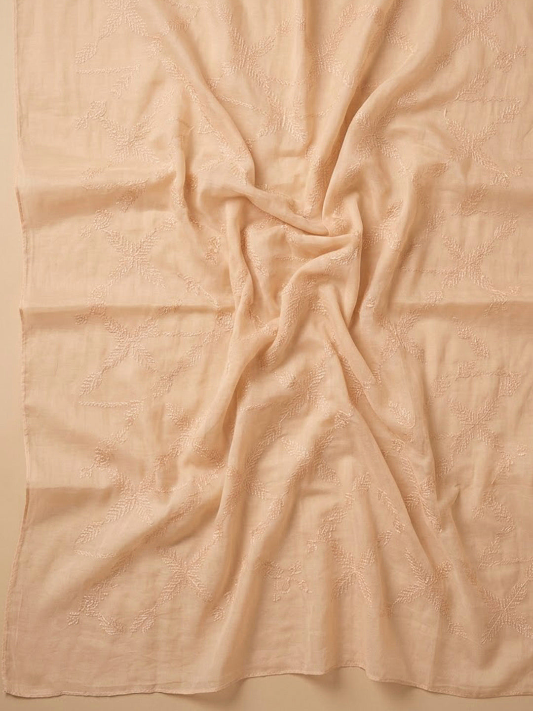 Beige Cotton Blend Printed Unstitched Dress Material