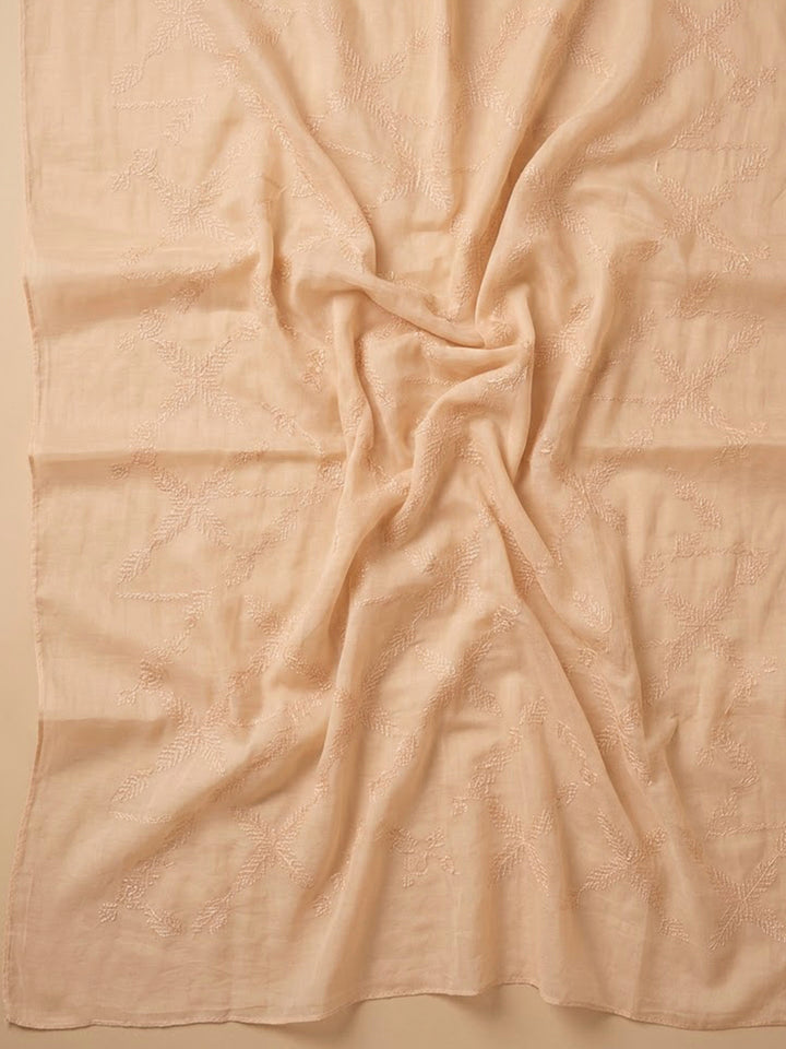 Beige Cotton Blend Printed Unstitched Dress Material