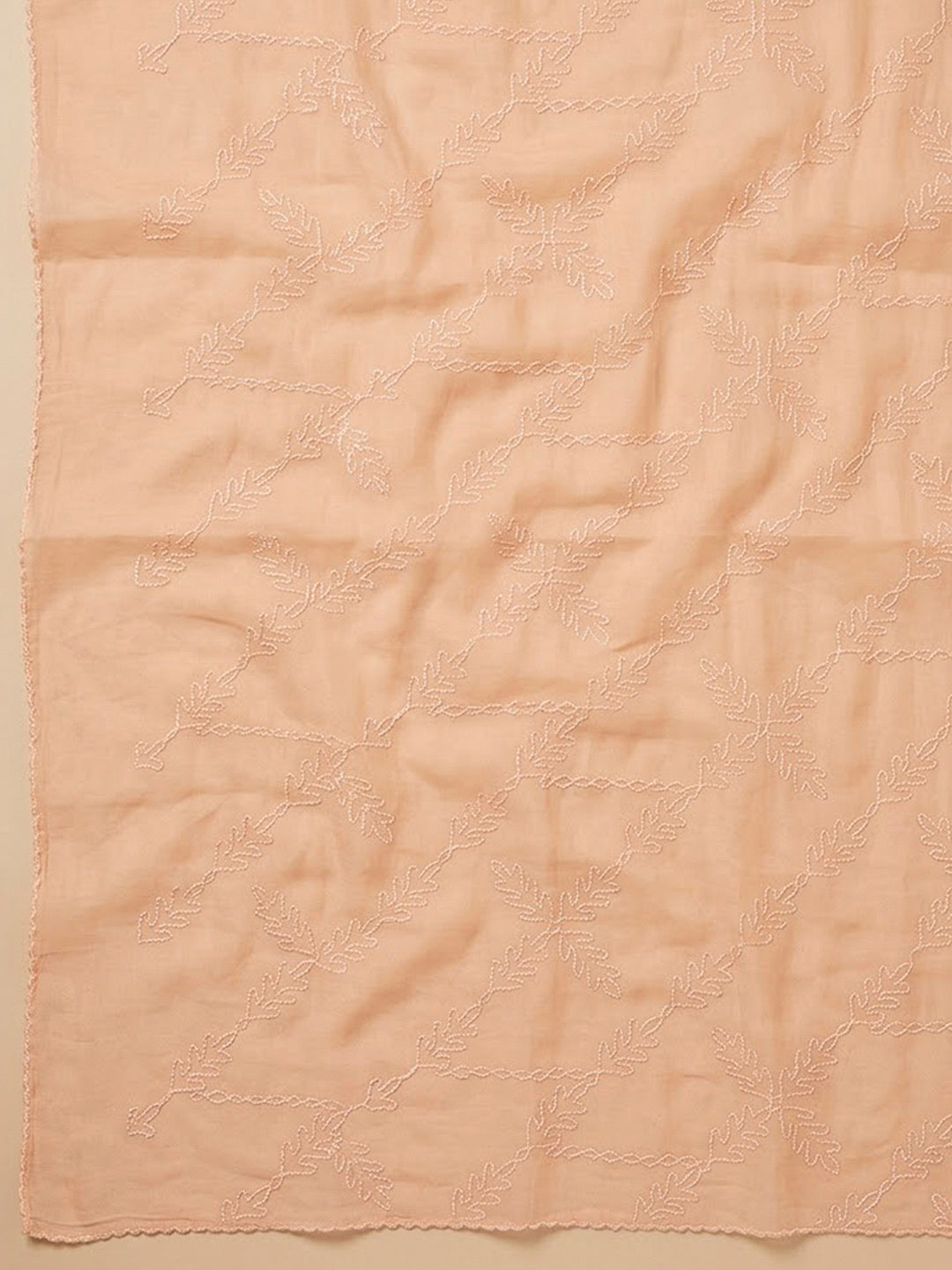 Peach Cotton Blend Printed Unstitched Dress Material