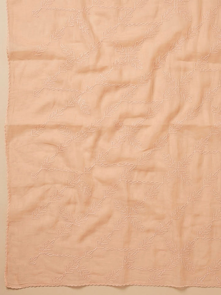 Peach Cotton Blend Printed Unstitched Dress Material
