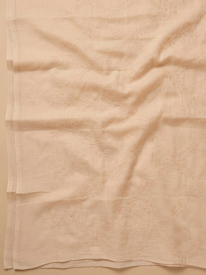 Beige Cotton Blend Printed Unstitched Dress Material
