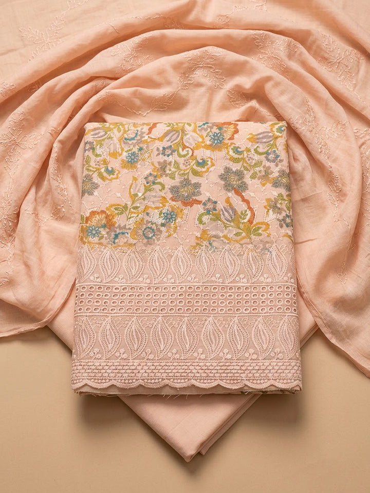 Peach Cotton Blend Printed Unstitched Dress Material