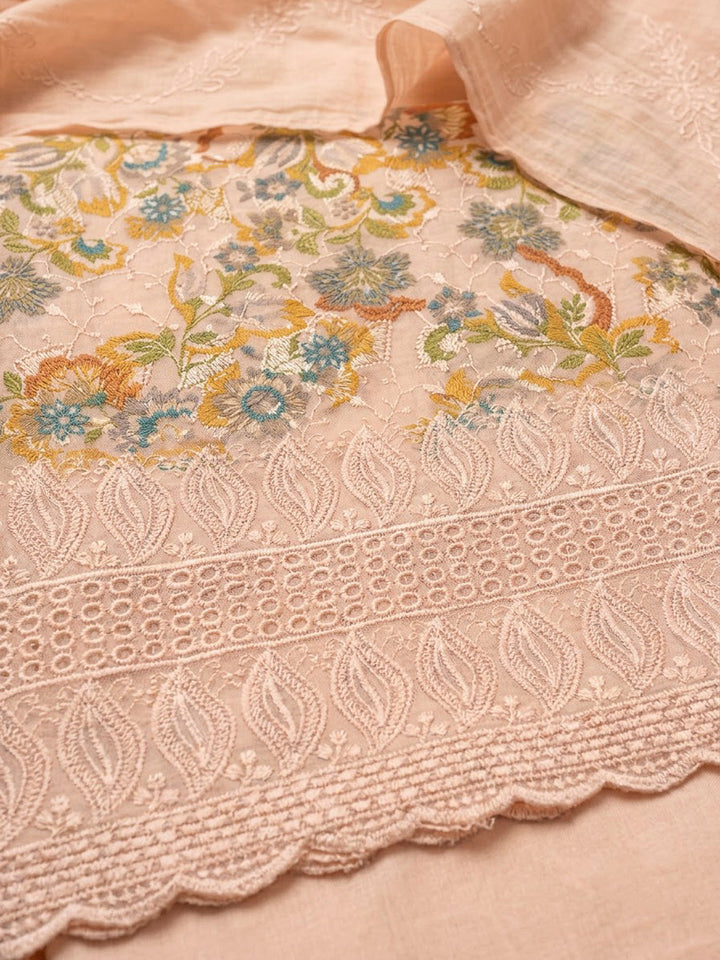 Peach Cotton Blend Printed Unstitched Dress Material