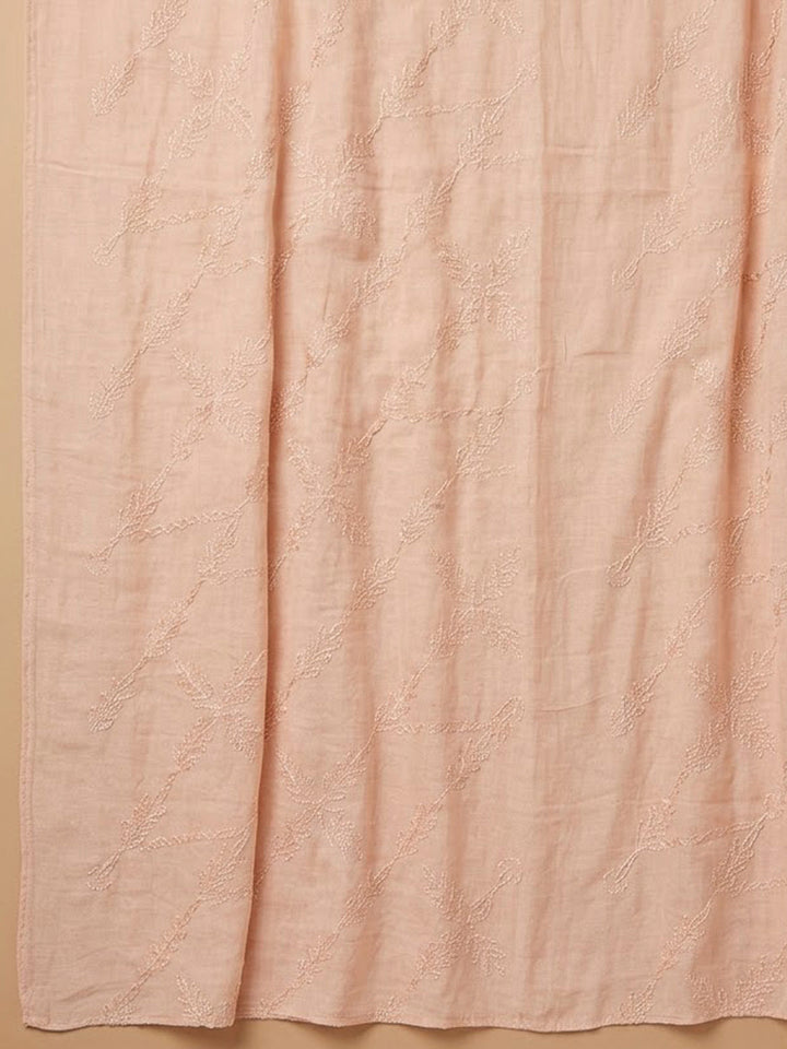 Peach Cotton Blend Printed Unstitched Dress Material