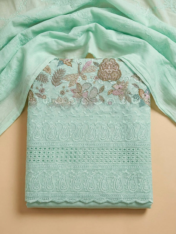 Sea Green Cotton Blend Printed Unstitched Dress Material