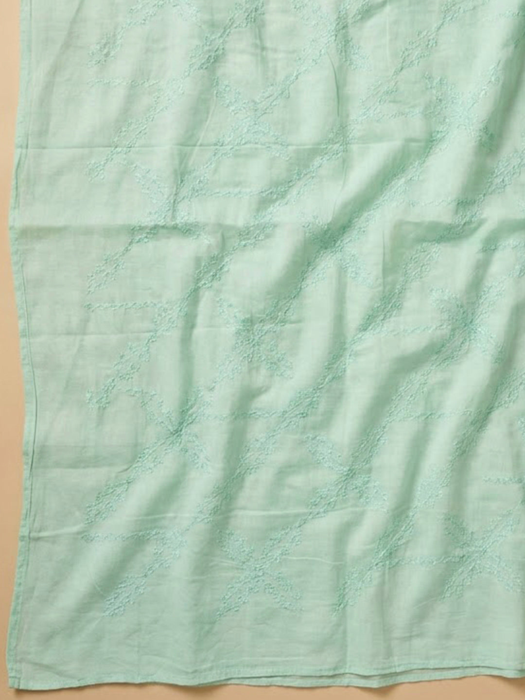 Sea Green Cotton Blend Printed Unstitched Dress Material