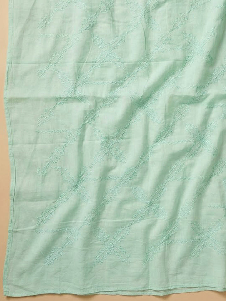 Sea Green Cotton Blend Printed Unstitched Dress Material