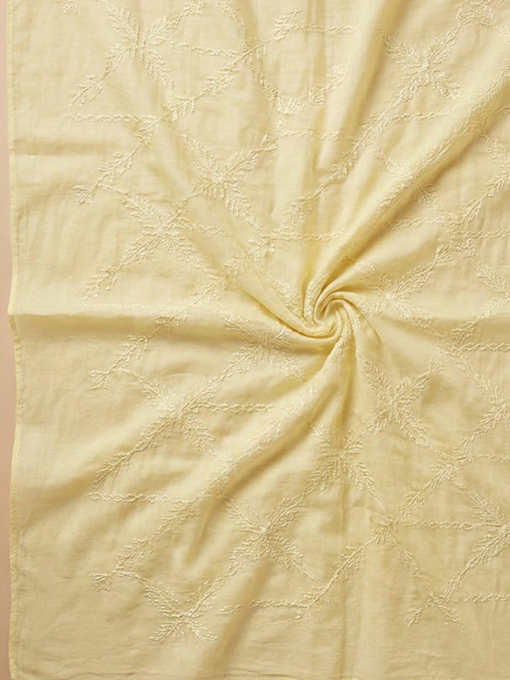 Yellow Cotton Blend Printed Unstitched Dress Material