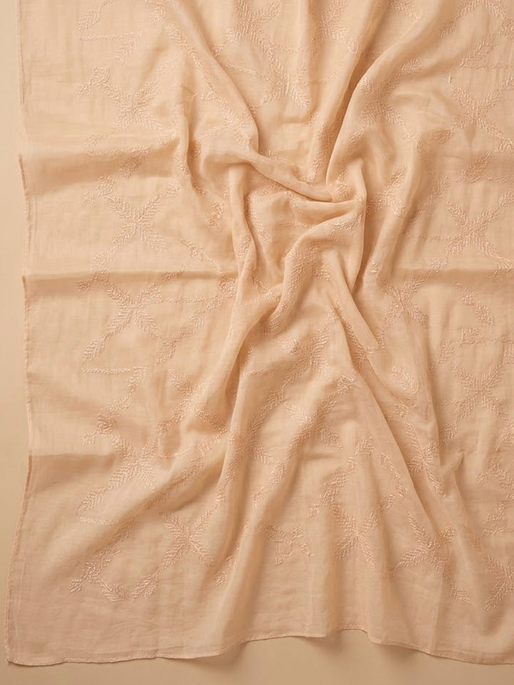 Beige Cotton Blend Printed Unstitched Dress Material