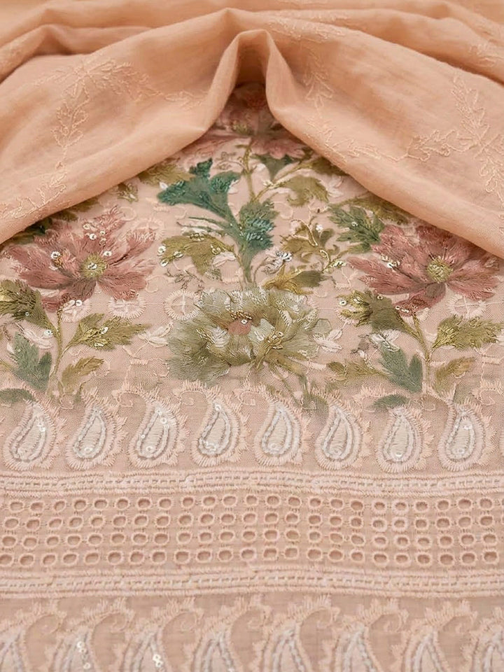 Peach Cotton Blend Printed Unstitched Dress Material