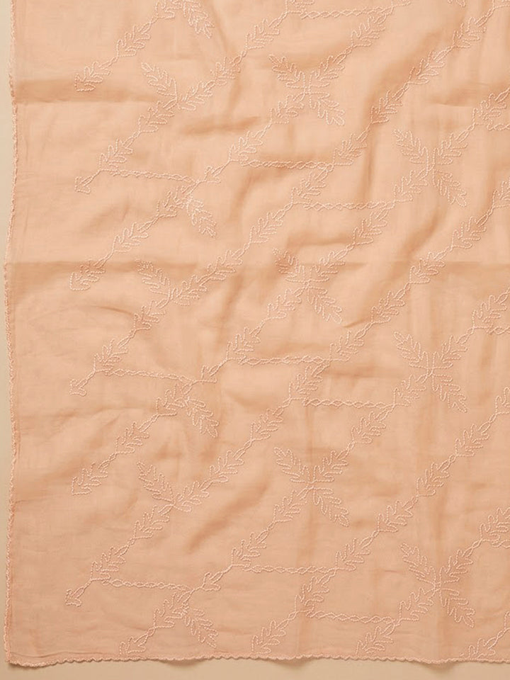 Peach Cotton Blend Printed Unstitched Dress Material