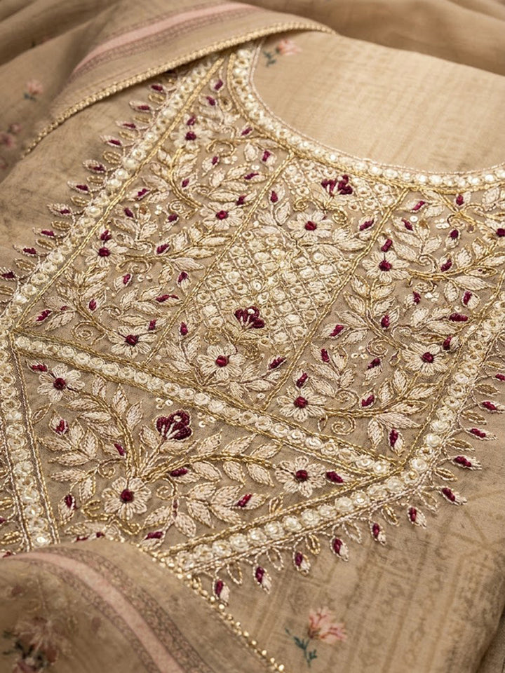 Mehndi Chanderi Embroidered Unstitched Dress Material
