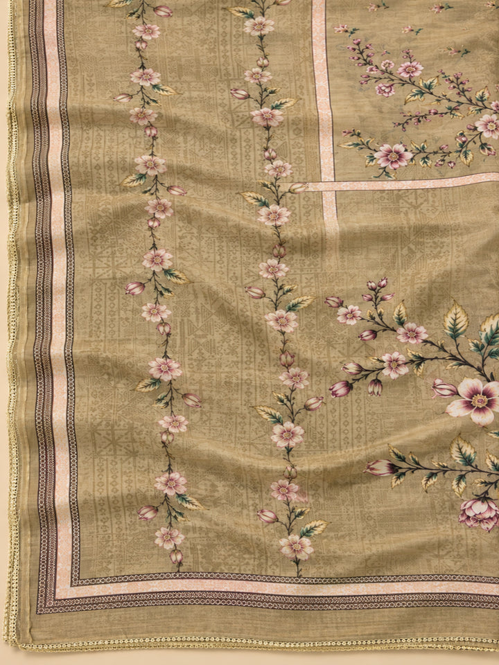 Mehndi Chanderi Embroidered Unstitched Dress Material