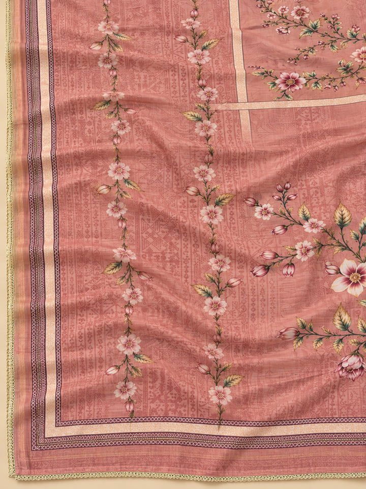 Onion-Pink Chanderi Embroidered Unstitched Dress Material