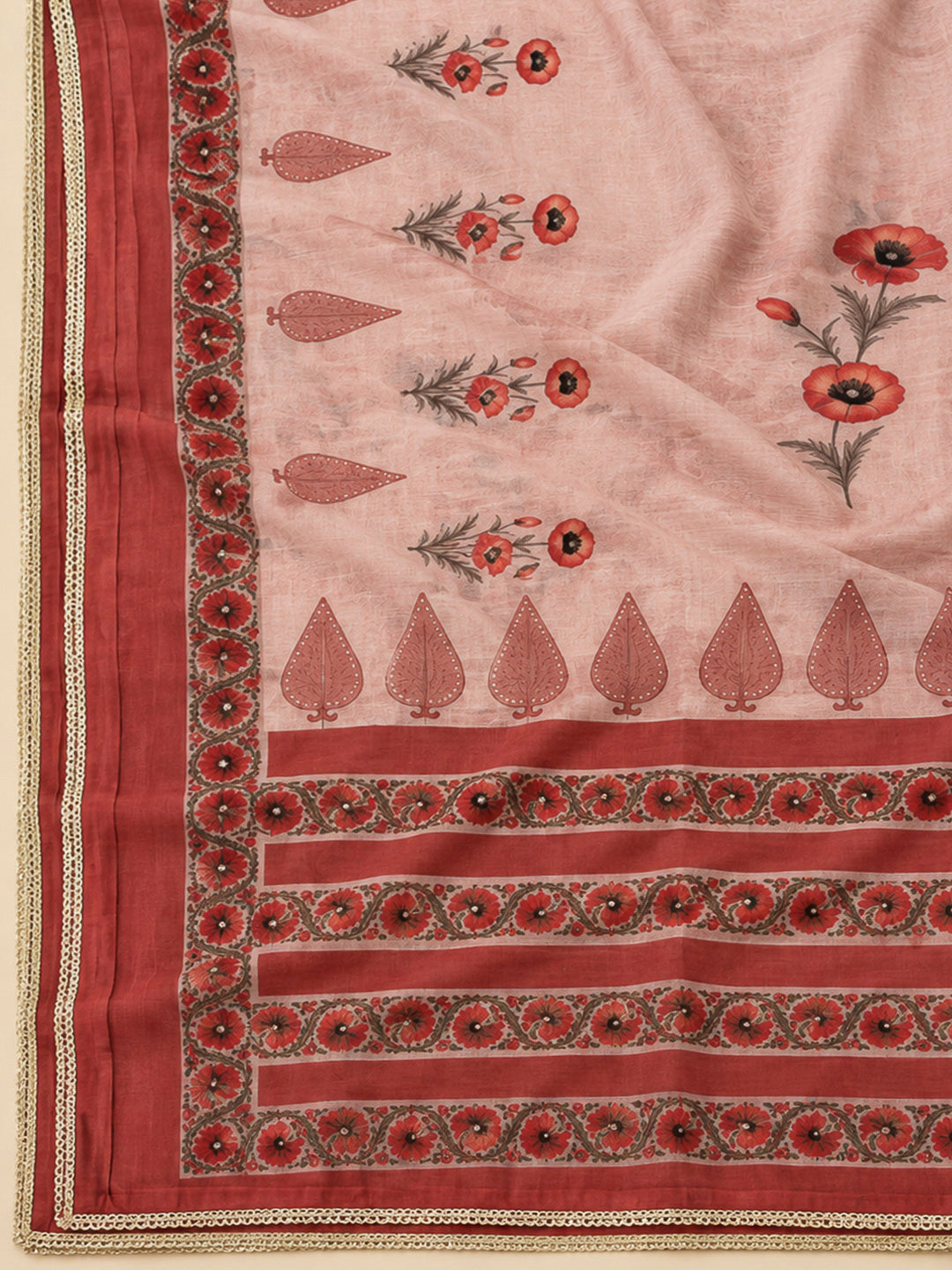 Onion Pink Chanderi Embroidered Unstitched Dress Material
