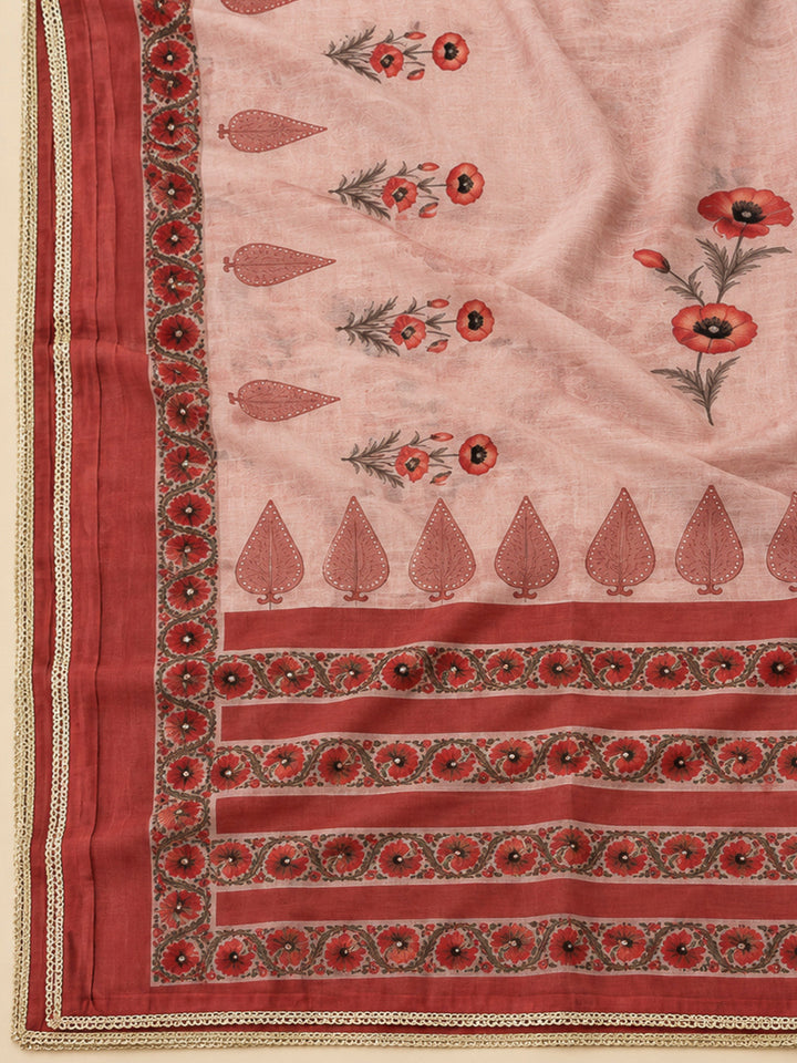 Onion Pink Chanderi Embroidered Unstitched Dress Material