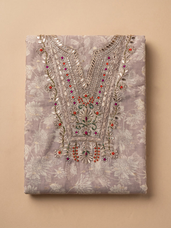 Peach Chanderi Embroidered Unstitched Dress Material