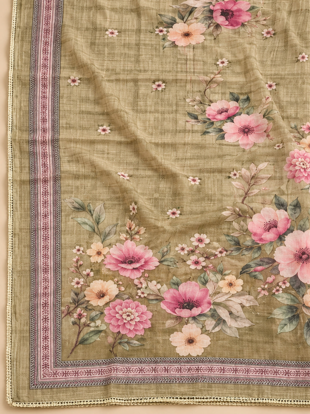 Mehndi Chanderi Embroidered Unstitched Dress Material