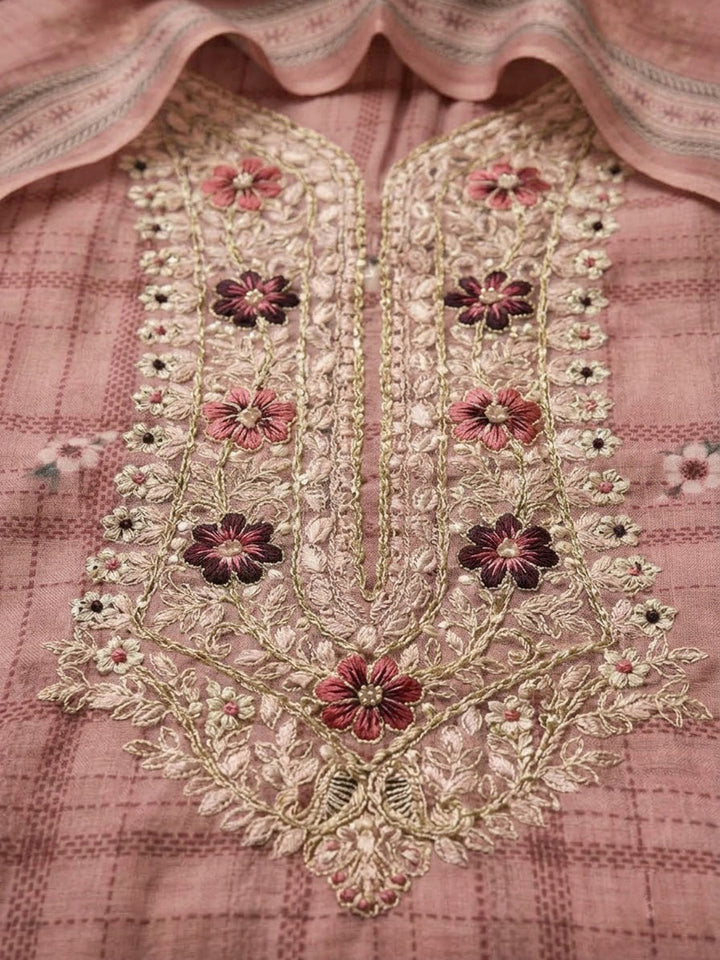 Onion-Pink Chanderi Embroidered Unstitched Dress Material