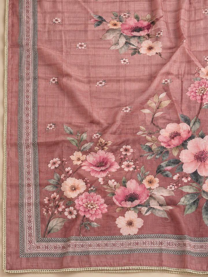 Onion-Pink Chanderi Embroidered Unstitched Dress Material