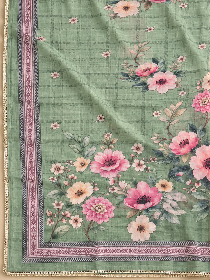 Sea-Green Chanderi Embroidered Unstitched Dress Material