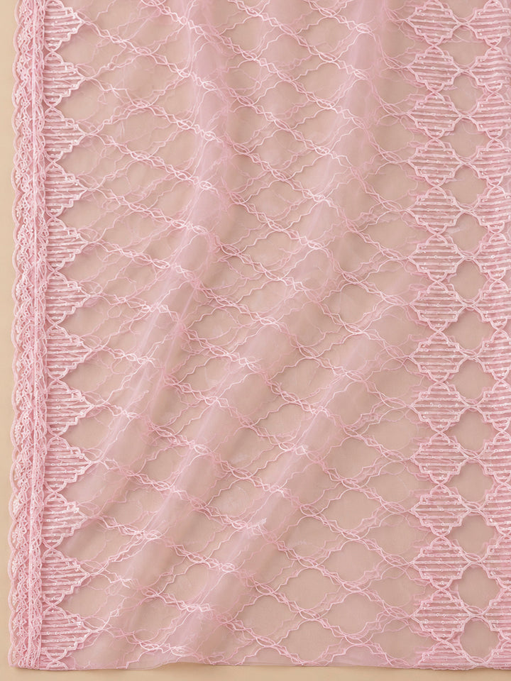 Pink Chanderi Embroidered Unstitched Dress Material