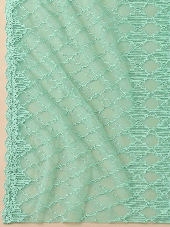 Sea Green Chanderi Embroidered Unstitched Dress Material