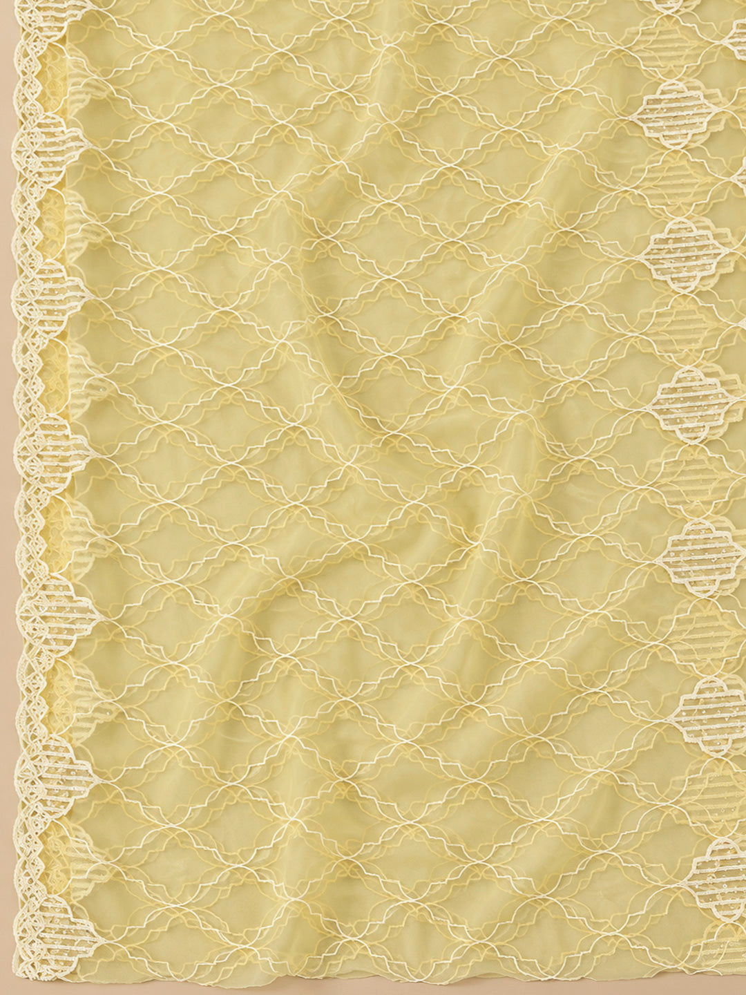 Yellow Chanderi Embroidered Unstitched Dress Material