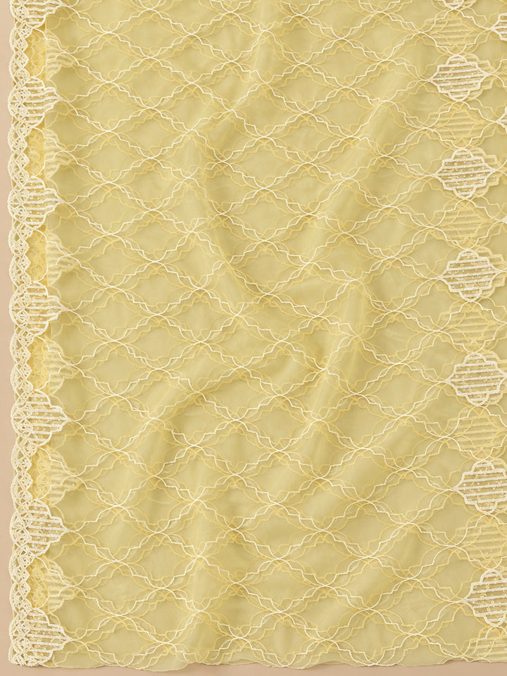 Yellow Chanderi Embroidered Unstitched Dress Material