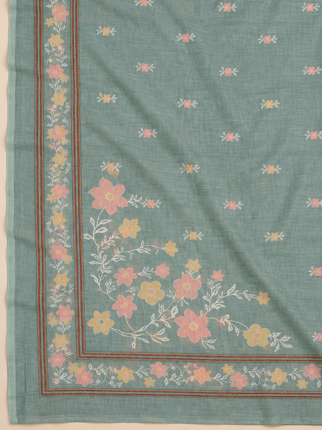 Aqua Chanderi Embroidered Unstitched Dress Material