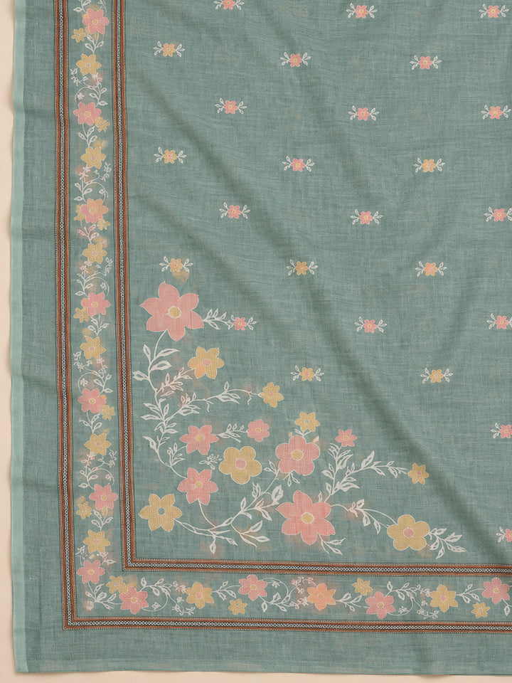 Aqua Chanderi Embroidered Unstitched Dress Material