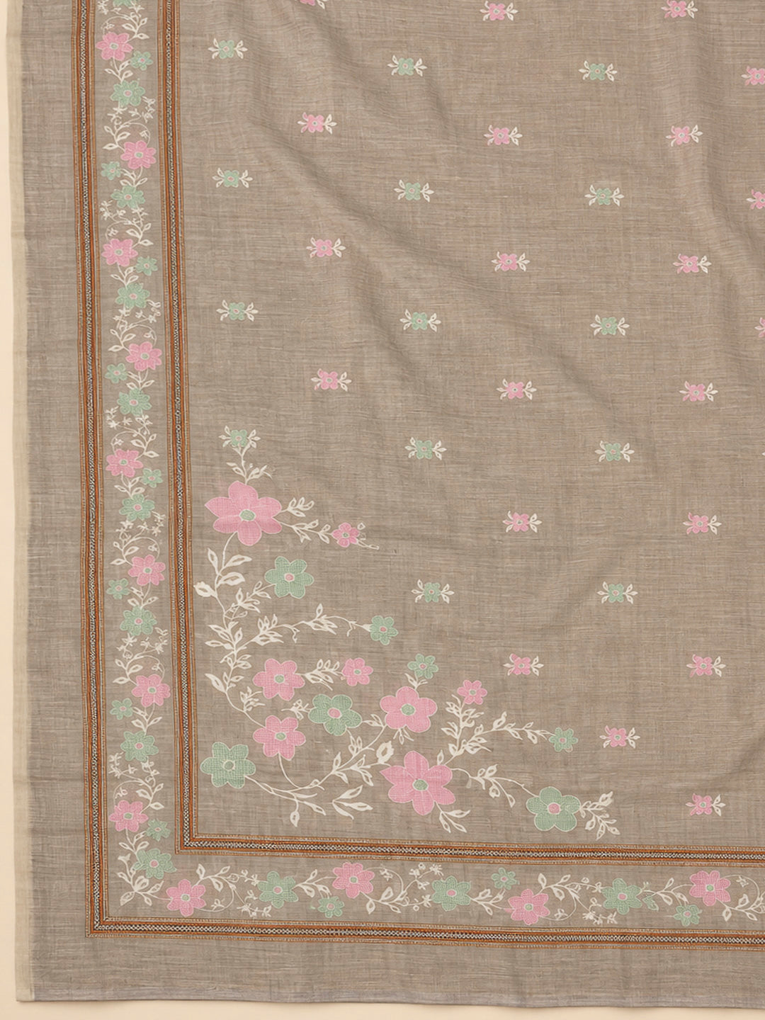 Brown Chanderi Embroidered Unstitched Dress Material