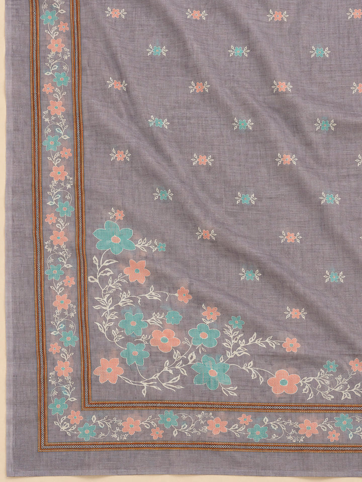 Purple Chanderi Embroidered Unstitched Dress Material