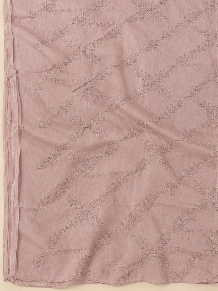 Onion-Pink Cotton Blend Embroidered Unstitched Dress Material
