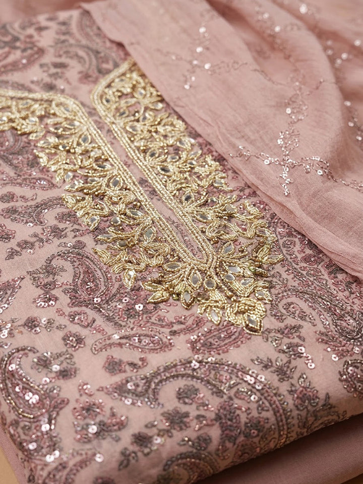 Peach Cotton Blend Embroidered Unstitched Dress Material