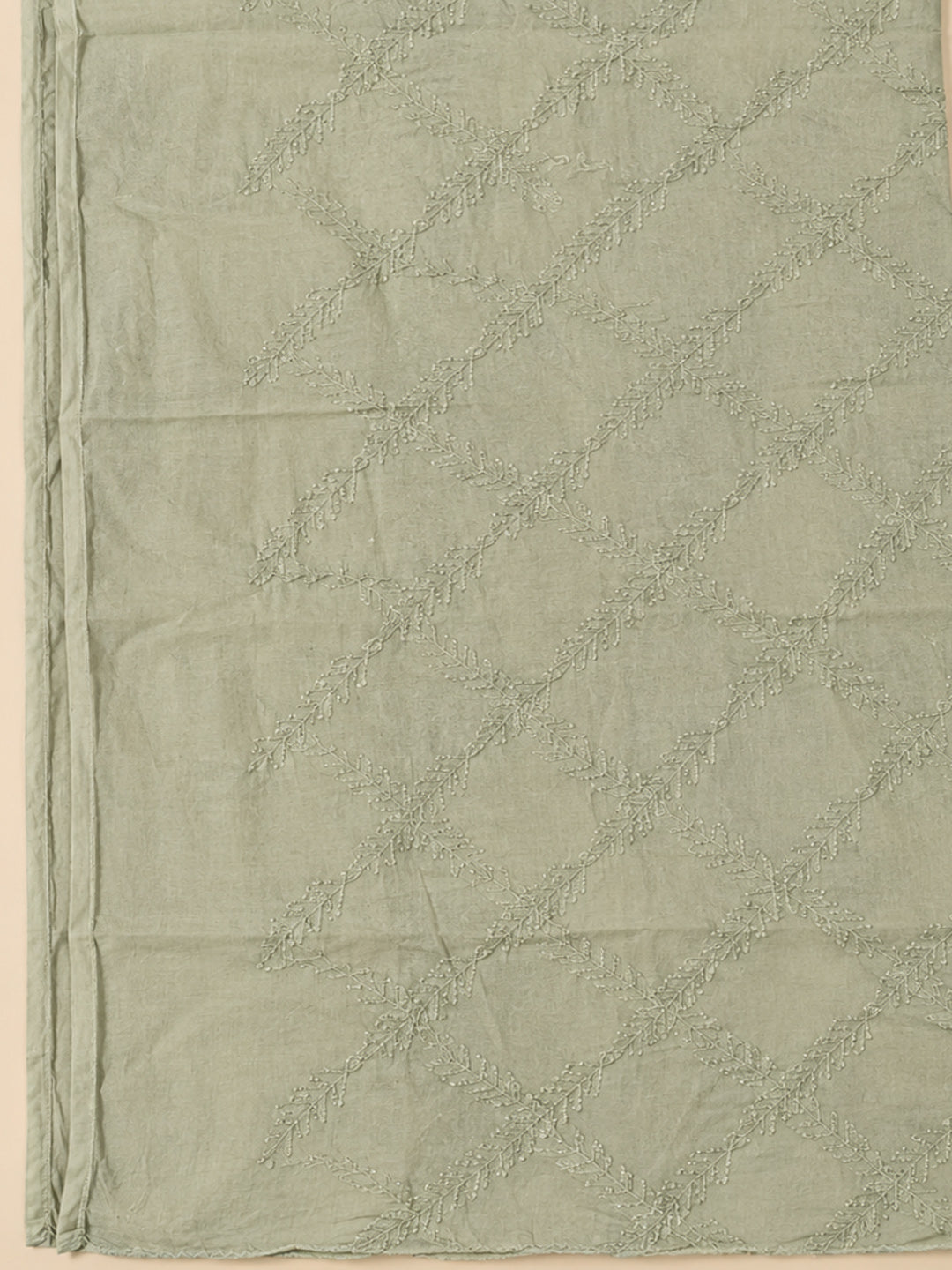 Pista-Green Cotton Blend Embroidered Unstitched Dress Material