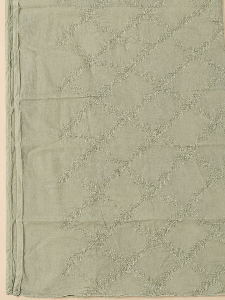 Pista-Green Cotton Blend Embroidered Unstitched Dress Material
