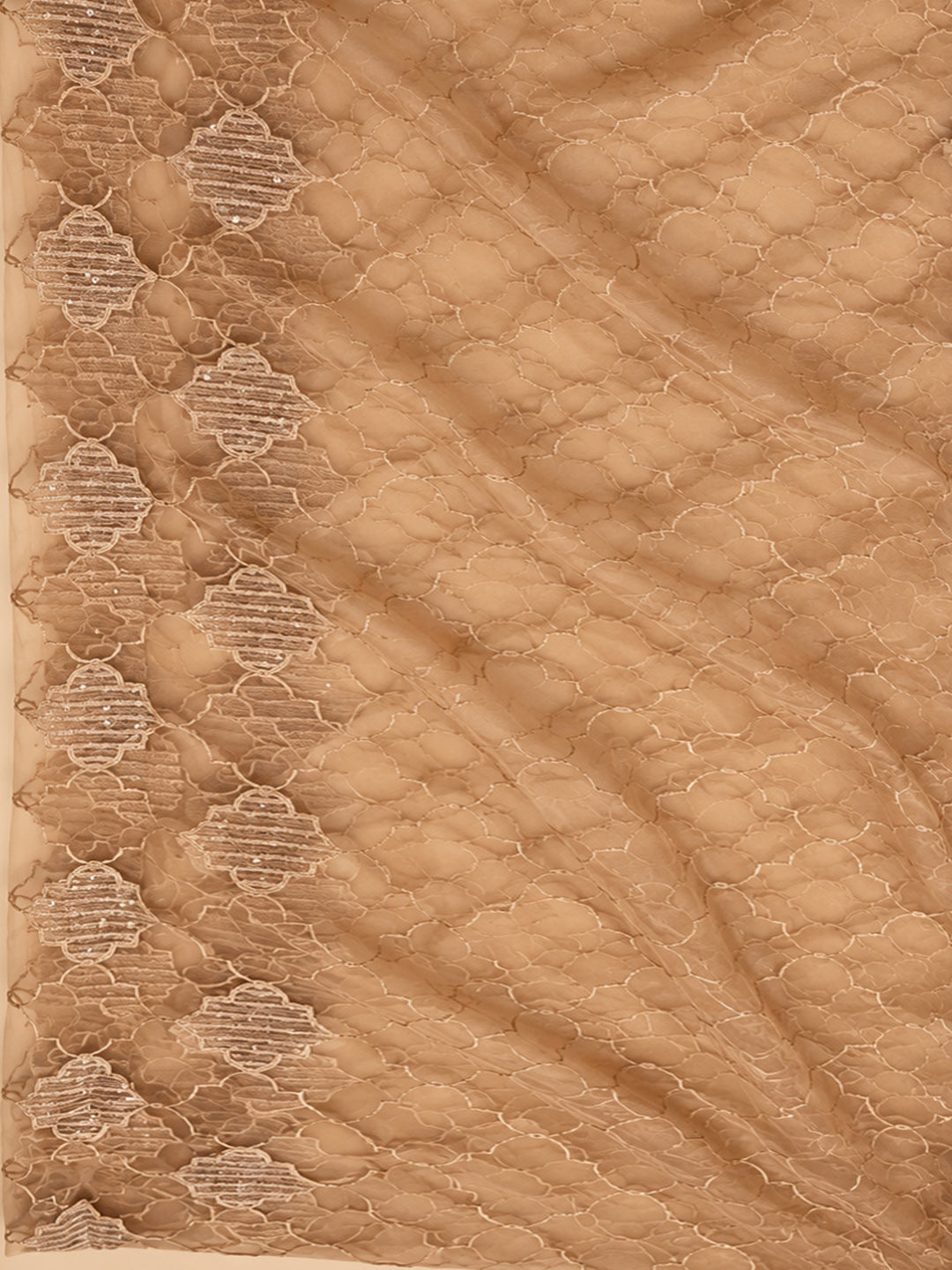 Rust Chanderi Embroidered Unstitched Dress Material