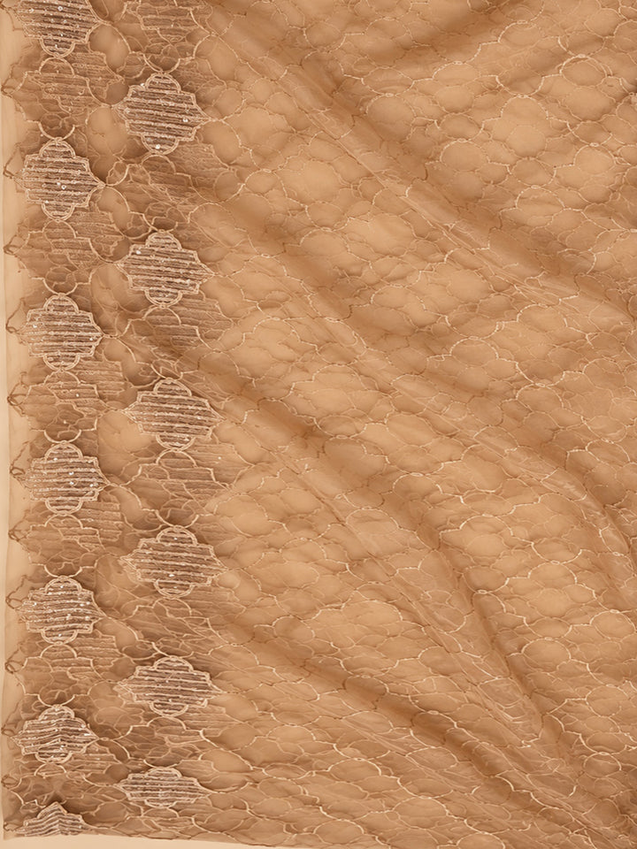Rust Chanderi Embroidered Unstitched Dress Material