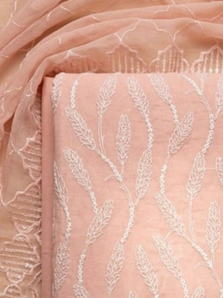 Peach Chanderi Embroidered Unstitched Dress Material