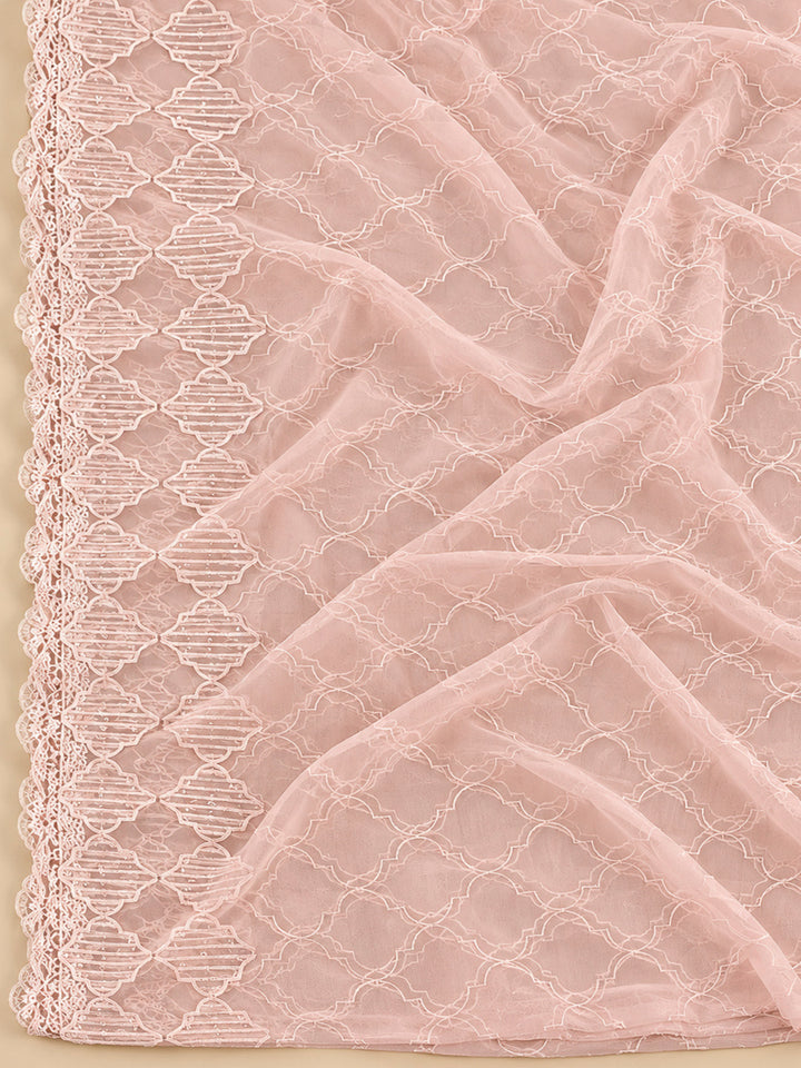 Peach Chanderi Embroidered Unstitched Dress Material