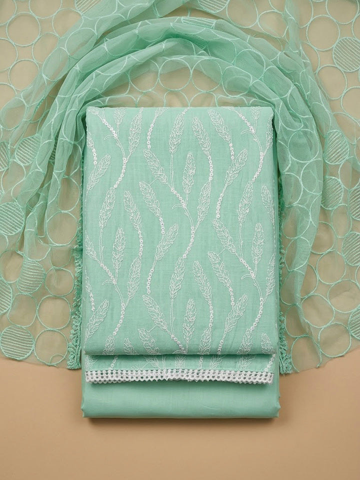 Sea Green Chanderi Embroidered Unstitched Dress Material