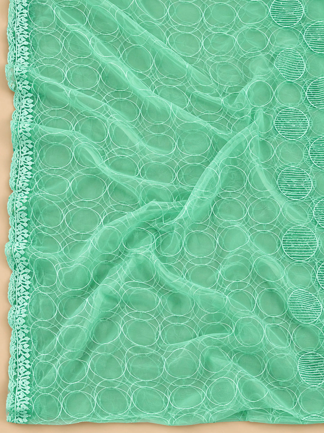 Sea Green Chanderi Embroidered Unstitched Dress Material