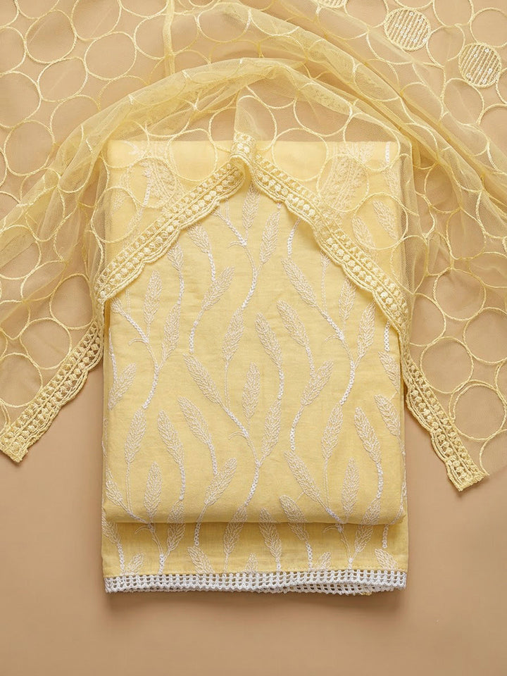Yellow Chanderi Embroidered Unstitched Dress Material